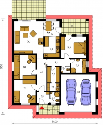 Spiegelverkehrter Entwurf | Grundriss des Erdgeschosses - BUNGALOW 105